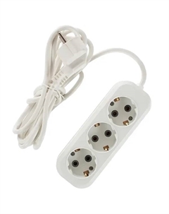 Удлинитель бытовой 3 розетки с заземлением 3x1.5 мм 3 м цвет белый Без бренда