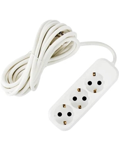 Удлинитель бытовой 3 розетки с заземлением 3x1.5 мм 5 м цвет белый Без бренда