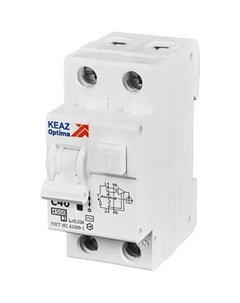 Дифференциальный автомат Opti Din 2P C40 А 30 мА 4.5 кА АС D63-22C40-AC-У3 Кэаз
