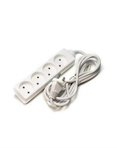 Удлинитель бытовой 4 розетки без заземления 2x0.75 мм 3 м цвет белый Защита про