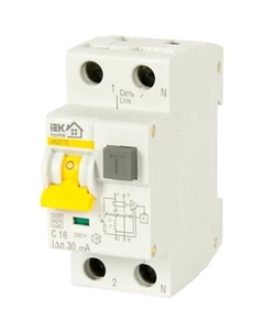Автоматический выключатель дифференциального тока 1P N C16 А 30 мА 6 кА АС Iek home