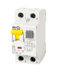 Автоматический выключатель дифференциального тока АВДТ-32 1P N C32 A 30 мА 6 кА AC MAD22-5-032-C-30 Iek home