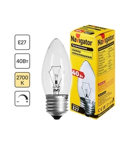 Лампа накаливания E27 230 В 40 Вт свеча 400 лм Navigator