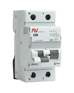 Дифференциальный автомат Averes DVA-6 1P N C20 A 30 мА 6 кА AC rcbo6-1pn-20C-30-ac-av Ekf