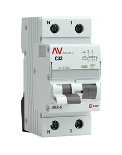 Дифференциальный автомат Averes DVA-6 1P N C32 A 30 мА 6 кА AC rcbo6-1pn-32D-30-ac-av Ekf