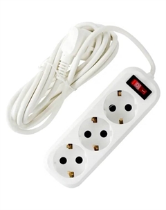 Удлинитель бытовой 3 розетки с заземлением 3x0.75 мм 3 м цвет белый Без бренда