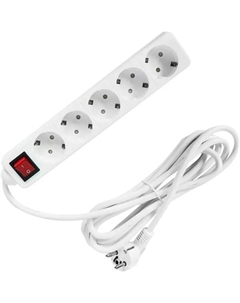 Удлинитель бытовой КН 5 розеток с заземлением 3 м 3x1.5 цвет белый Lexman