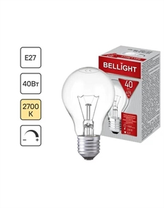 Лампа накаливания E27 40 Вт шар прозрачный, тёплый белый свет Bellight