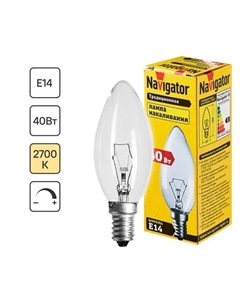 Лампа накаливания E14 230 В 40 Вт свеча прозрачная 400 лм теплый белый цвет света Navigator