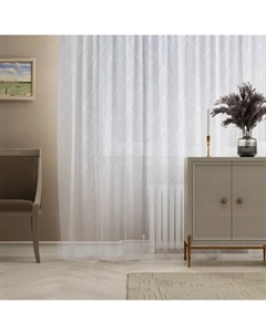 Тюль на ленте Ромб 300x260 см орнамент цвет экрю Без бренда