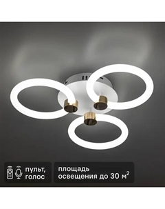 Люстра потолочная светодиодная диммируемая Ottimo 51611 2 с Алисой и пультом 66Вт 30м² 2700K-6400K цвет белый/золотой Ritter