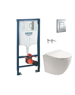 Комплект инсталляция Grohe с унитазом Aquatek Европа М с микролифтом, цвет белый