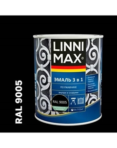 Грунт-эмаль по ржавчине 3 в 1 цвет черный полуматовый 0.75 л Linnimax