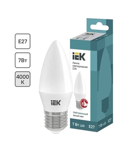 Лампа светодиодная свеча Е27 7 Вт 4000 К свет холодный белый Iek