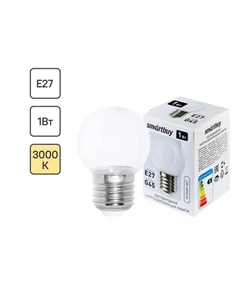 Лампа светодиодная Clear G45-01W/3000/E27 E27 220 В 1 Вт шар малый 80 лм цвет света теплый белый Smartbuy