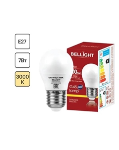 Лампа светодиодная E27 220-240 В 7 Вт шар 600 лм теплый белый цвет света Bellight
