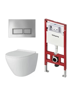 Комплект инсталляция с унитазом Tece Spring, с микролифтом, клавиша цвет хром