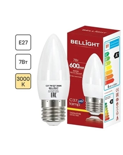 Лампа светодиодная E27 220-240 В 7 Вт свеча 600 лм теплый белый цвет света Bellight