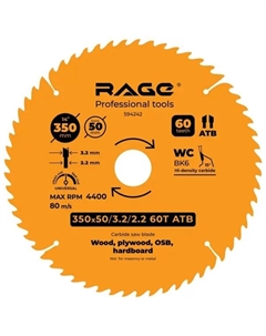 Диск пильный по дереву 60Т 350x50x3.2 мм, кольцо 30 Rage