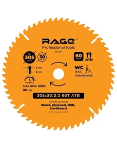 Диск пильный по дереву 60Т 305x30x3 мм Rage