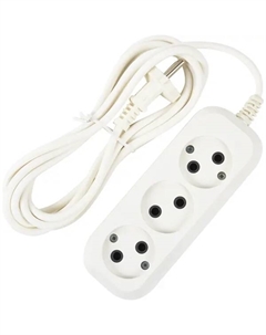 Удлинитель бытовой 3 розетки без заземления 2x0.75 мм 3 м цвет белый Без бренда