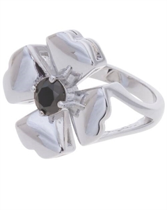 Кольцо родированное с черным фианитом "Клевер 4 листа" Lj