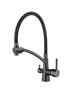 Смеситель для кухни LEDEME L4855U-12 гибкий поворотный излив канал для фильтра латунь графит Ledeme