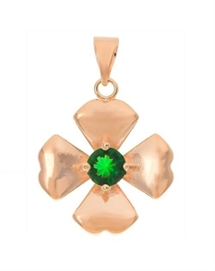 Кулон с зеленым фианитом "Клевер 4 листа" Lj