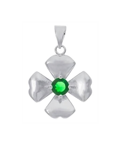 Кулон с зеленым фианитом "Клевер 4 листа" Lj