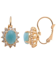 Серьги с амазонитом "Малый овал в цирконах" Lj