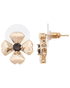 Серьги с черным фианитом "Клевер 4 листа" Lj