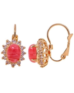 Серьги с родохрозитом "Малый овал в цирконах" Lj