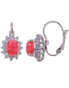 Серьги с родохрозитом "Малый овал в цирконах" Lj