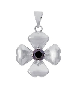 Кулон с черным фианитом "Клевер 4 листа" Lj