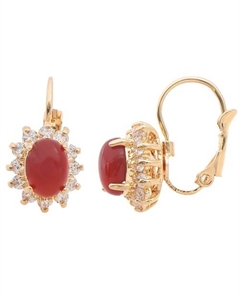 Серьги с красным агатом "Малый овал в цирконах", серебро Lj