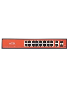 Коммутатор неуправляемый WI-PS320GF 350Вт, порты 16 PoE GE + 2 Combo GE/SFP, режим VLAN Wi-tek