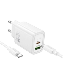 Сетевое зарядное устройство Hoco N63 Gentle, USB-A, USB-C, USB-C, 30Вт, 3A, белый