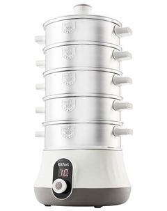 Пароварка Kitfort КТ-2035, 600Вт, ярусов: 5, белый/серебристый (КТ-2035)