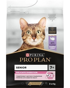 Сухой корм ® Delicate Digestion для кошек старше 7 лет с чувствительным пищеварением, с высоким содержанием индейки (3 кг) Purina pro plan