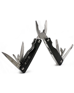 Мультитул, сталь/алюминий, (черный), 9 инструментов, нейлоновый чехол, короб.картон Stinger