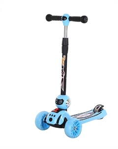 Самокат 3-х колесный Складной "Mini", со Светящимися Колесами, Голубой Maxiscoo