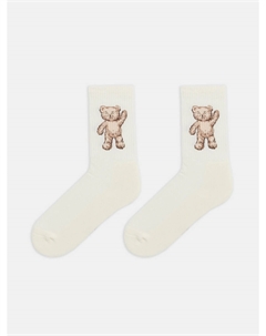 Носки женские бежевые с плюшевым следом и рисунком в виде медвежат Mark formelle