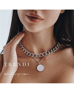 Колье на шею чокер и цепочка двойная с подвеской медальон под золото Trendi