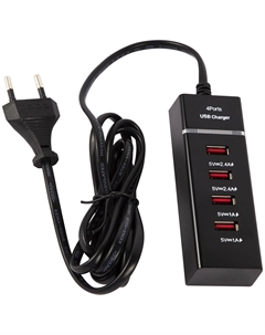 Сетевое зарядное устройство-удлинитель Red Line 4 USB, модель P-1, Fast Charger, 1.5 м, компактный, черный (УТ000029870) Red line