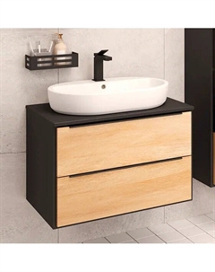Тумба под раковину Мальта 70, подвесная, дуб, черная Runo