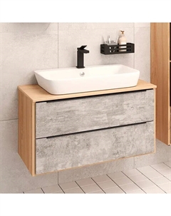 Тумба под раковину Мальта 85, подвесная, дуб, серая Runo