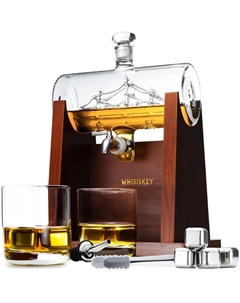 Графин для виски 1000 мл, 2 стакана, 4 камня Whisiskey