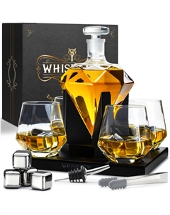 Графин для виски "Бриллиант" с подставкой 1000 мл, 4 стакана, 4 камня Whisiskey