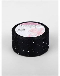 Лента капроновая, со стразами, 38 мм, 9.1±0.5 м, черная Арт узор
