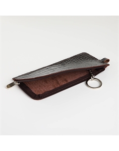 Ключница карманная на молнии, длина 14 см, кольцо, цвет коричневый Textura